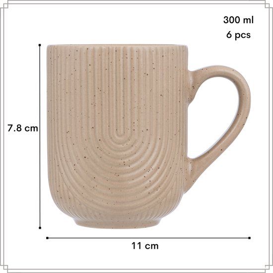 Tasses à café OTIX - Avec Oreille - Set de 6 - Sachets à café - Tasse à Cappuccino - Tasse à Thé - 300ML - Faïence - TECK
