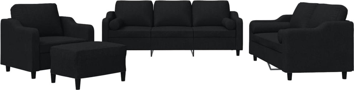 vidaXL - 4-delige - Loungeset - met - kussens - stof - zwart