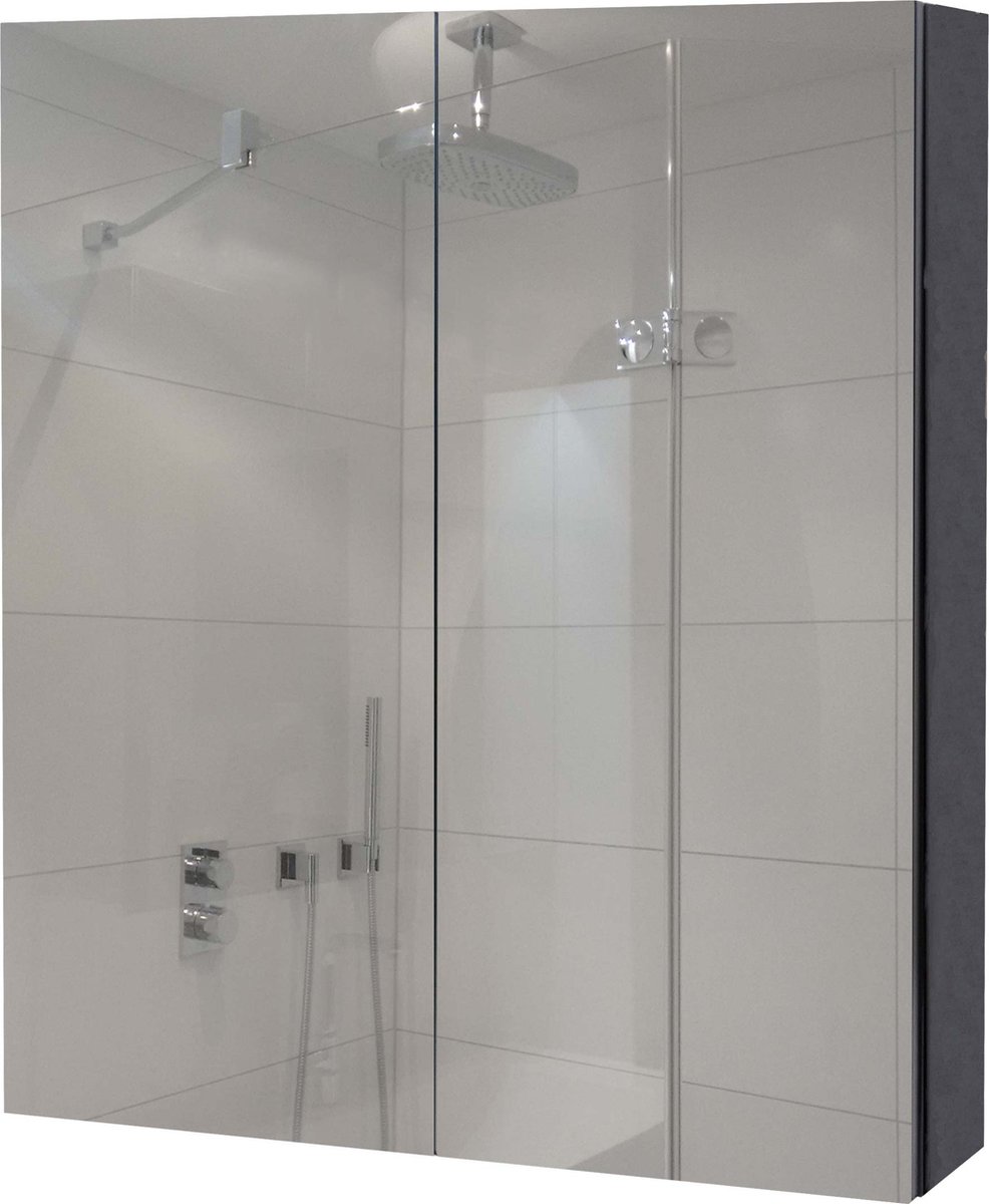 Spiegelkast MCW-B19b, badkamermeubel wandmeubel, 2 planken hoogglans MVG-gecertificeerd 70