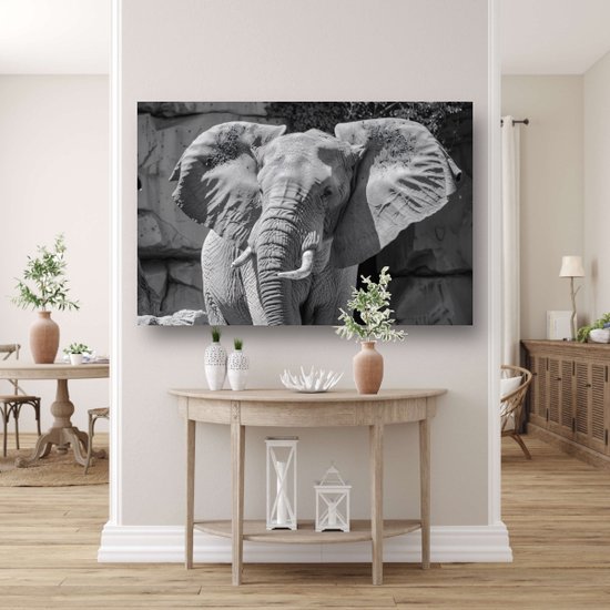 Décoration murale éléphant - Tableaux Animaux - Peinture sur toile Défenses - Décoration murale industrielle - Toile avec cadre boîte peinture salon - Décoration bureau toile avec cadre boîte 150x100 cm