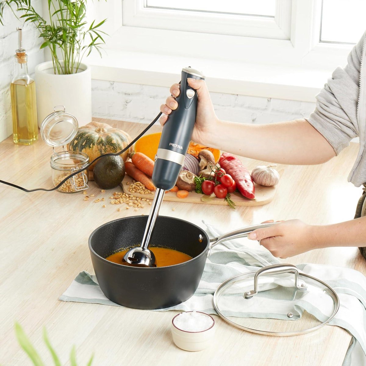 Hand Blender Stainless Steel Rod Blade Electric Stick Blender - 2 Speeds Detachable Compact Immersion Blender For Soups Smoothies - Baby Food 600 W Grey Gold