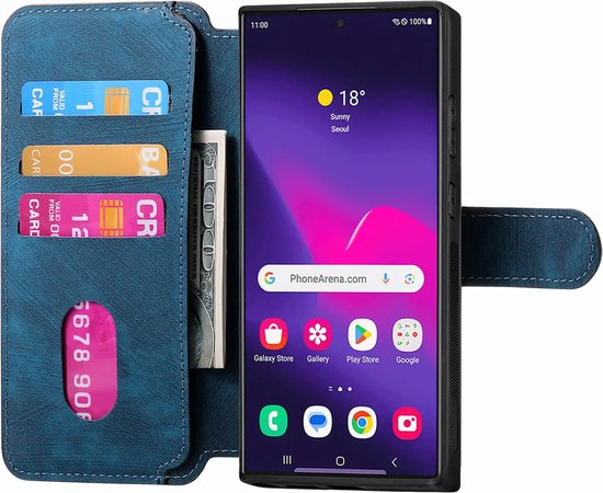 Étui en cuir à rabat avec porte-cartes détachable 2 en 1, adapté à Samsung Galaxy S24 Ultra - Housse de protection avec poche pour cartes | Étui pour téléphone | Étui portefeuille