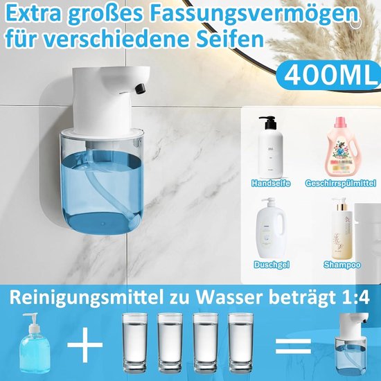 Distributeur De Savon Électrique Automatique 400ml - Capteur Infrarouge, Montage Mural, IPX6, USB Rechargeable, Noir