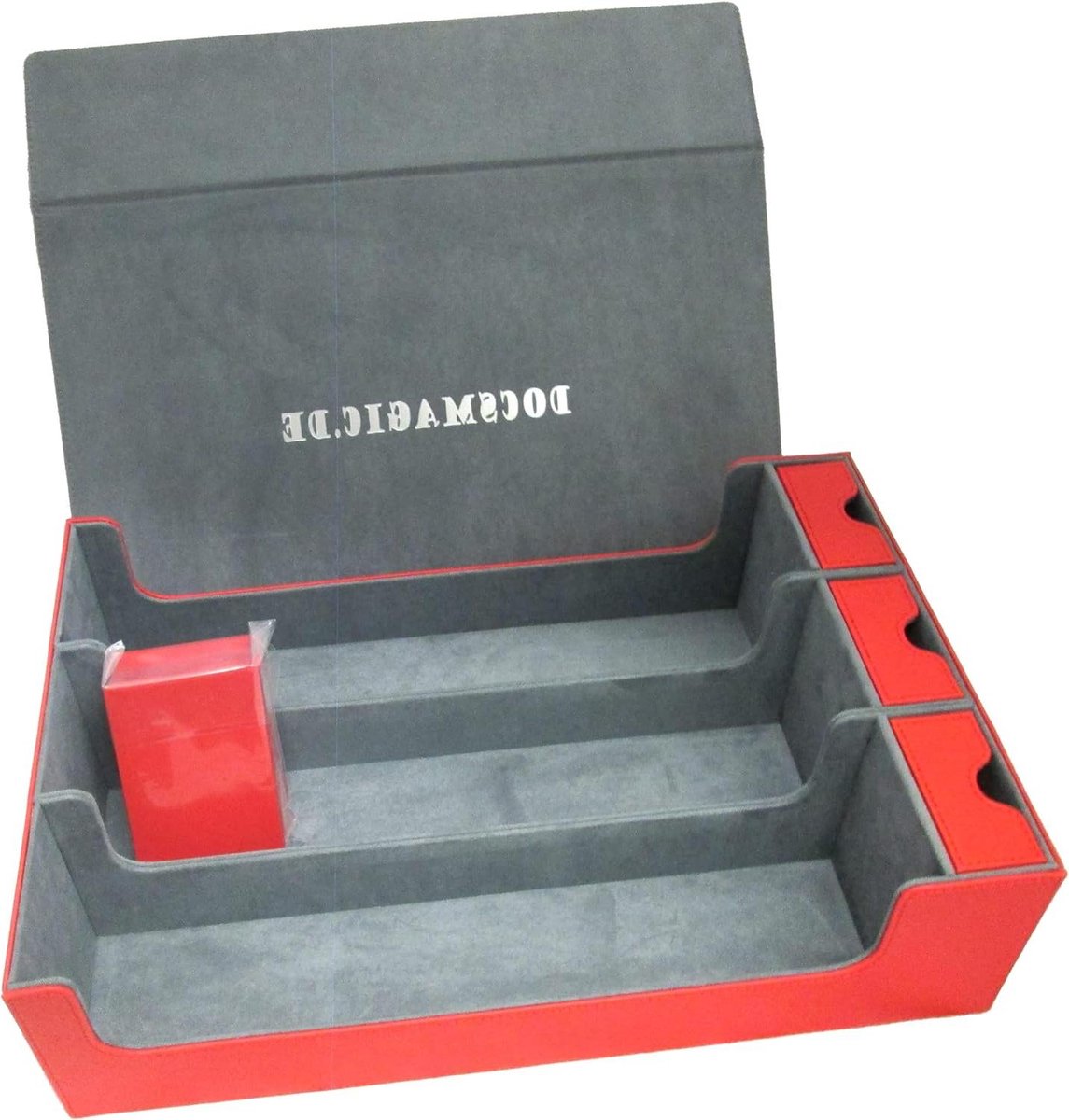 3-Row Trading Card Storage Box Red with Trays & Divider - MTG PKM YGO