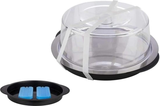 APS Thermo Tray Set, set bestaande uit een robuust dienblad, een roestvrijstalen plaat, 2 koelaccu's, een koelkap, 35 cm, hoogte 15 cm, zwart