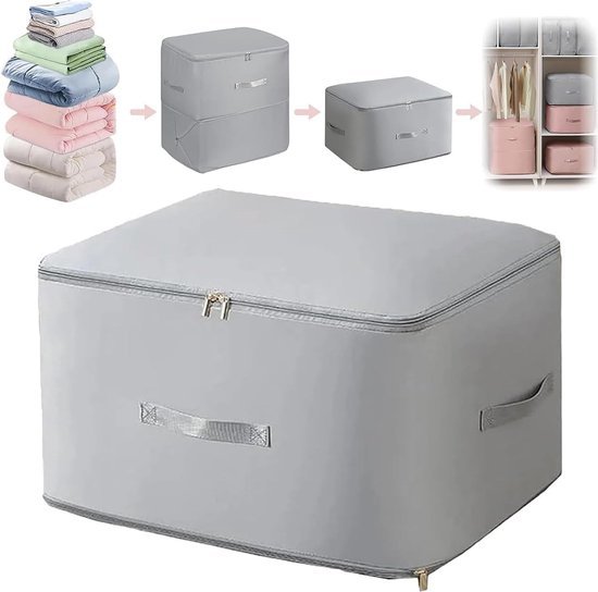 Foto: Ultra ruimtebesparende zelfcomprimerende organizer ultra ruimtebesparende zelfcomprimerende organizer beweegbare organizervakken voor dekbedden kleding en dekens grijs l 54 x 42 x 60 cm 