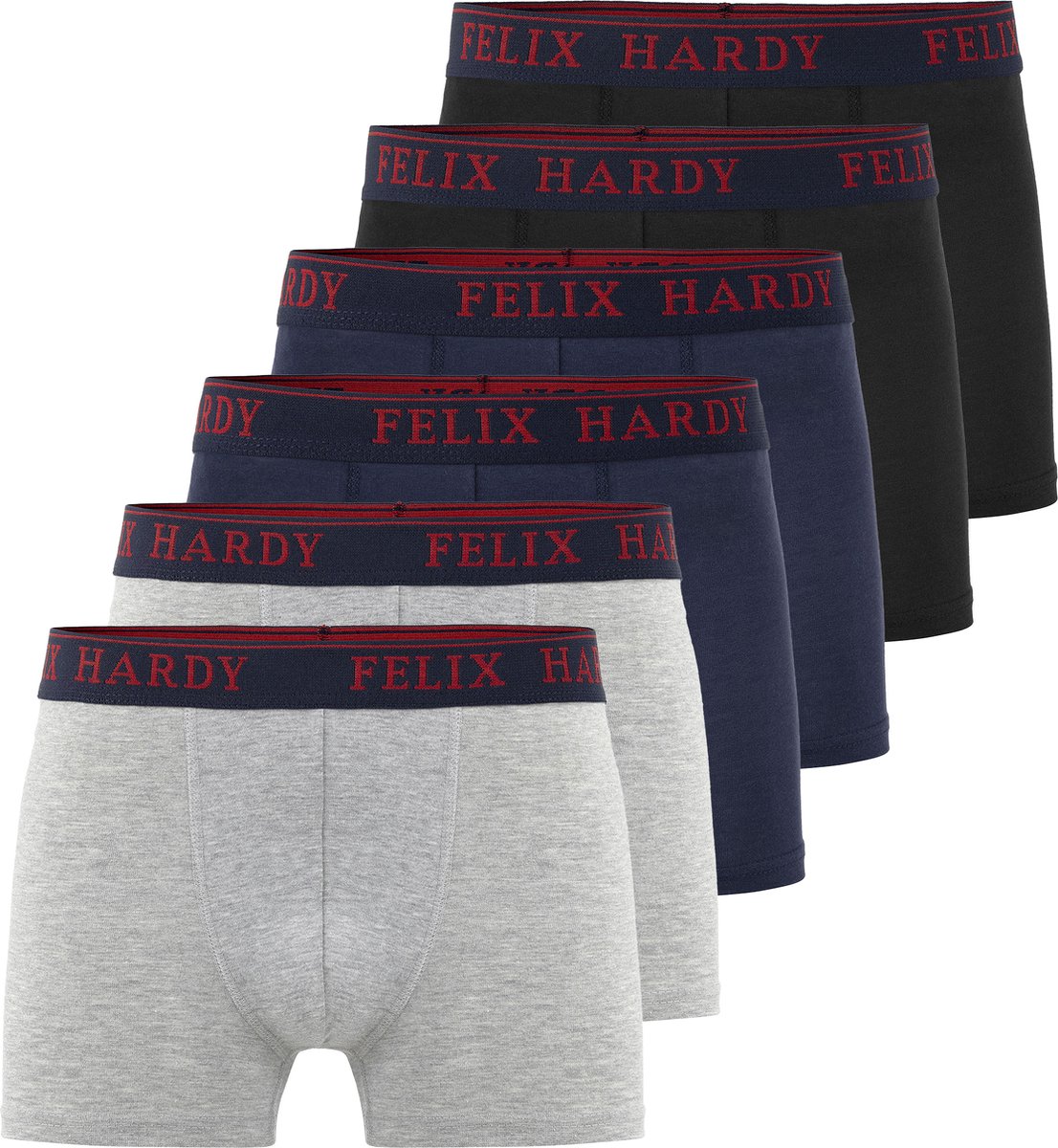 Felix Hardy Boxer - Boxershort Multipack 6 Pack - Onderbroek Mannen - Ondergoed - 95% Katoen Heren Zwart-Navy-Grijs2 - S