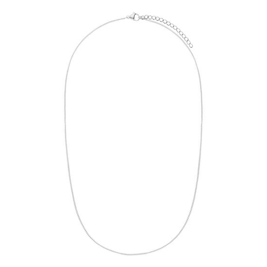 Een zilverkleurige gourmet ketting van 1mm breed met schakels en een verlengkettinkje.