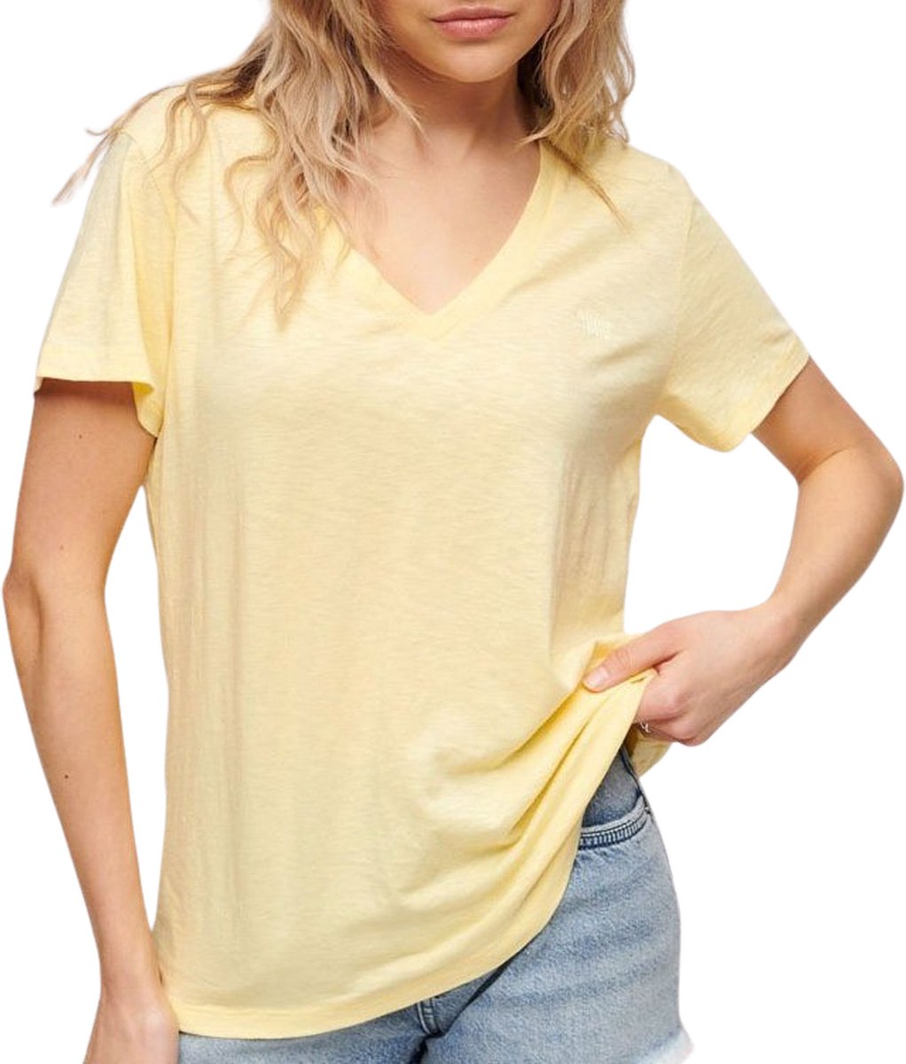 Superdry Studios Slub Emb Vee Tee Dames T-Shirt Geel