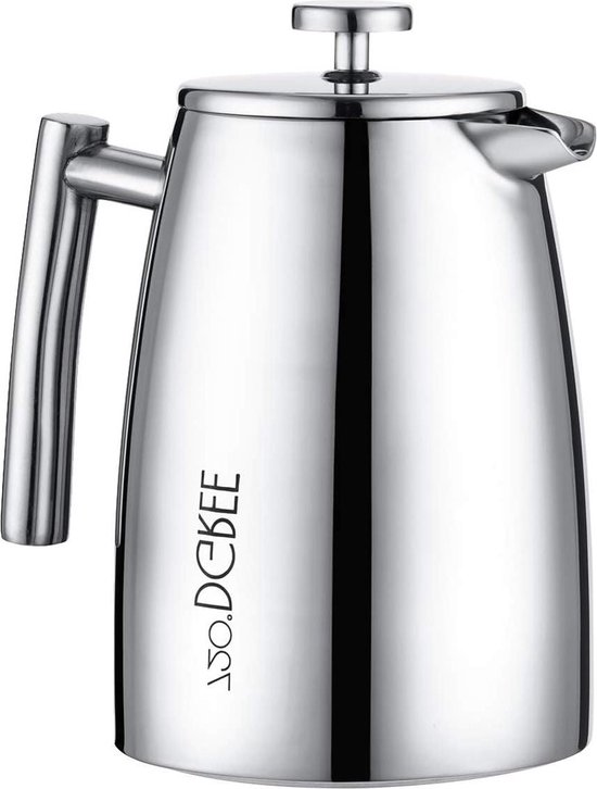 Klausberg Theemaker koffiemaker French Press 350 ml/3 kopjes, koffiepers roestvrij stalen filter, dubbelwandige geïsoleerde koffiepot, theepot, theepot, deksel in goud (KB-7765