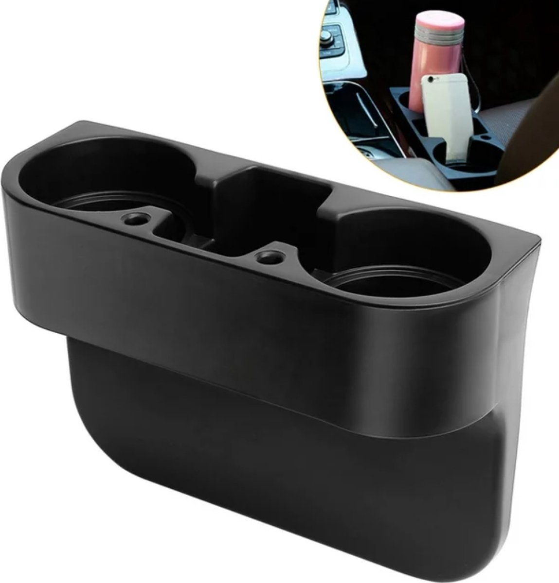 Dutchers® Auto Organizer - Bekerhouder Auto - Cupholder - Voor Het Ordenen Van Spullen In De Auto - Zwart