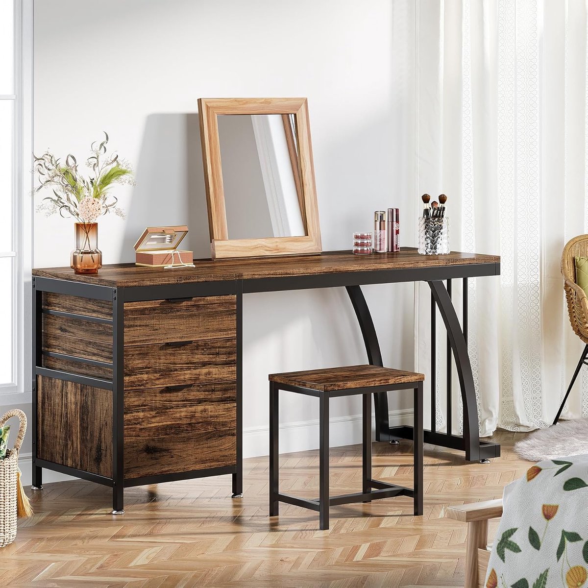 TRIBESIGNS Bureau - Bureau met 3 Schakelbare Ladekast- Computerbureau - Computertafel