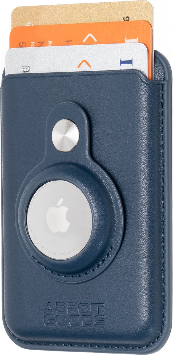 AdroitGoods Magnetische Pasjeshouder – Geschikt voor iPhone met MagSafe-ondersteuning – RFID – PU-Leder – Compatibel met Apple AirTag - Leder/Blauw