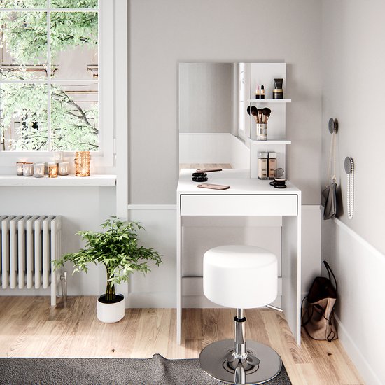 Table De Maquillage Avec Miroir Compact Et Tabouret Nicole
