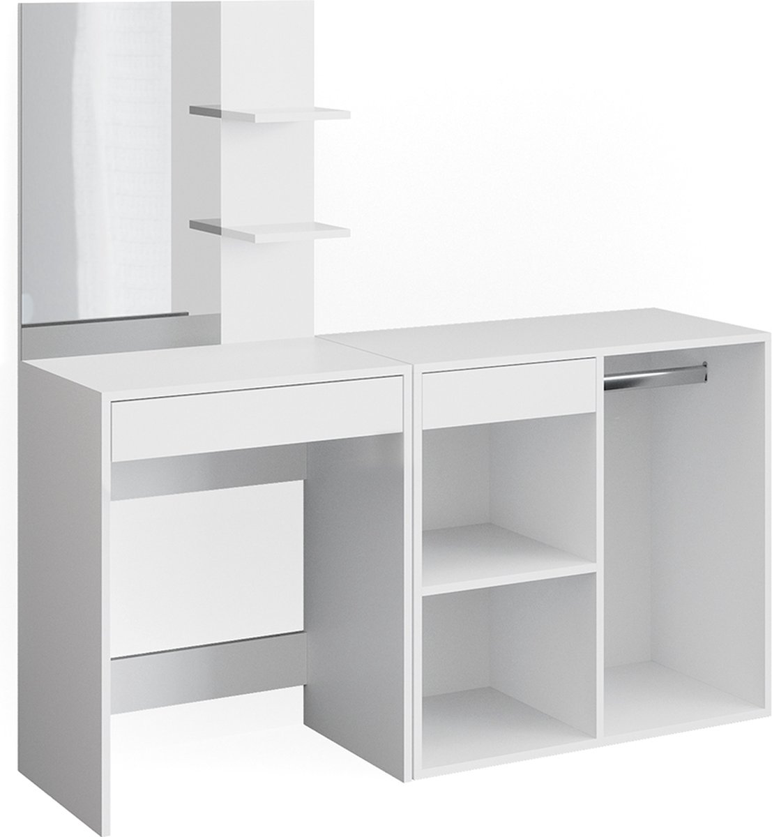 Vicco Kaptafel Isabelle, Wit, 140 cm met spiegel en aanbouwkast