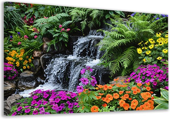 Waterval schilderijen - Natuur portret - Canvas schilderijen Bloemen - Landelijk schilderij - Canvas - Muur kunst canvas 90x60 cm