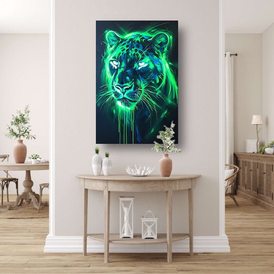 Tableaux panthères - Décoration murale Animaux - Décoration murale fluorescente - Décoration murale moderne - Tableaux sur toile - Accessoires de salon toile 80x120 cm