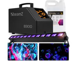 Neon party pakket - BeamZ blacklight, bellenblaasmachine en UV bellenblaasvloeistof