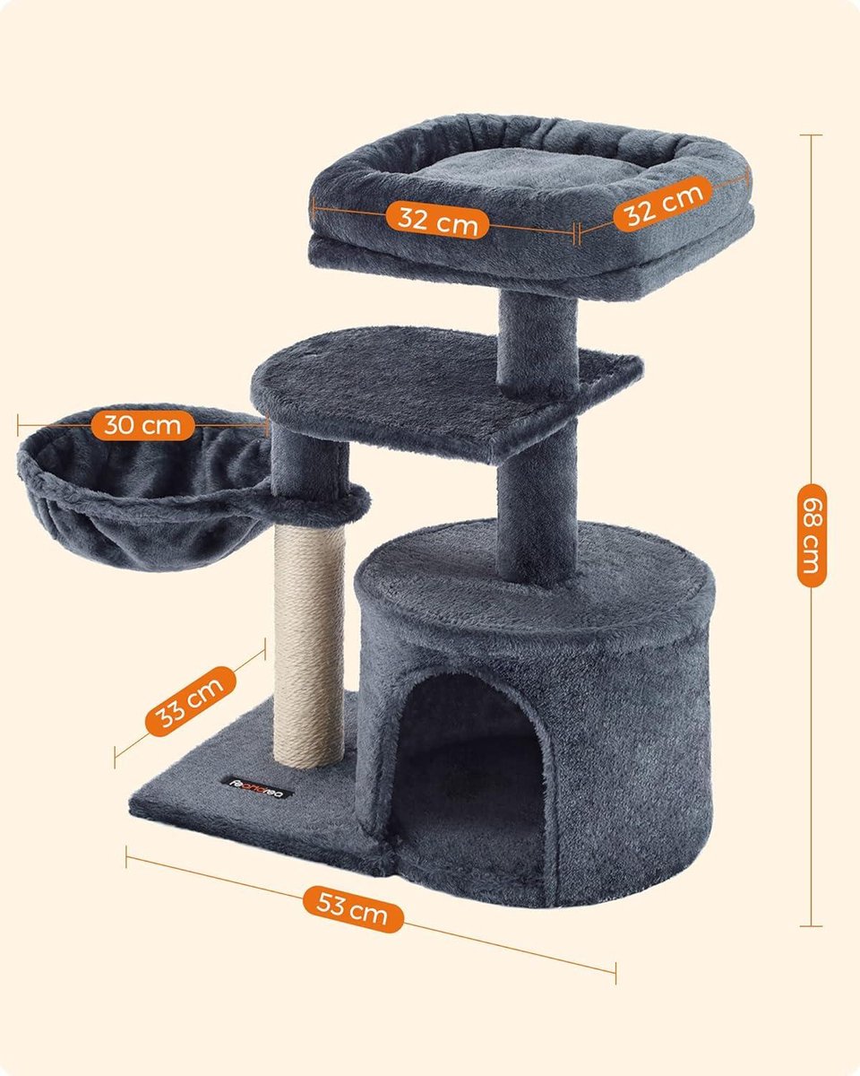 Krabton: Kleine kattenboom met meerdere niveaus 68cm Lichtgrijs PCT59W