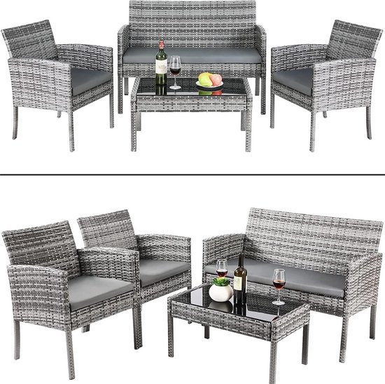 Foto: Verkoop nederland tuin set tuinmeubelen buiten tuin 2x lounge stoelen salontafel tuinbank met kussen voor patio terras zwembad achtertuin