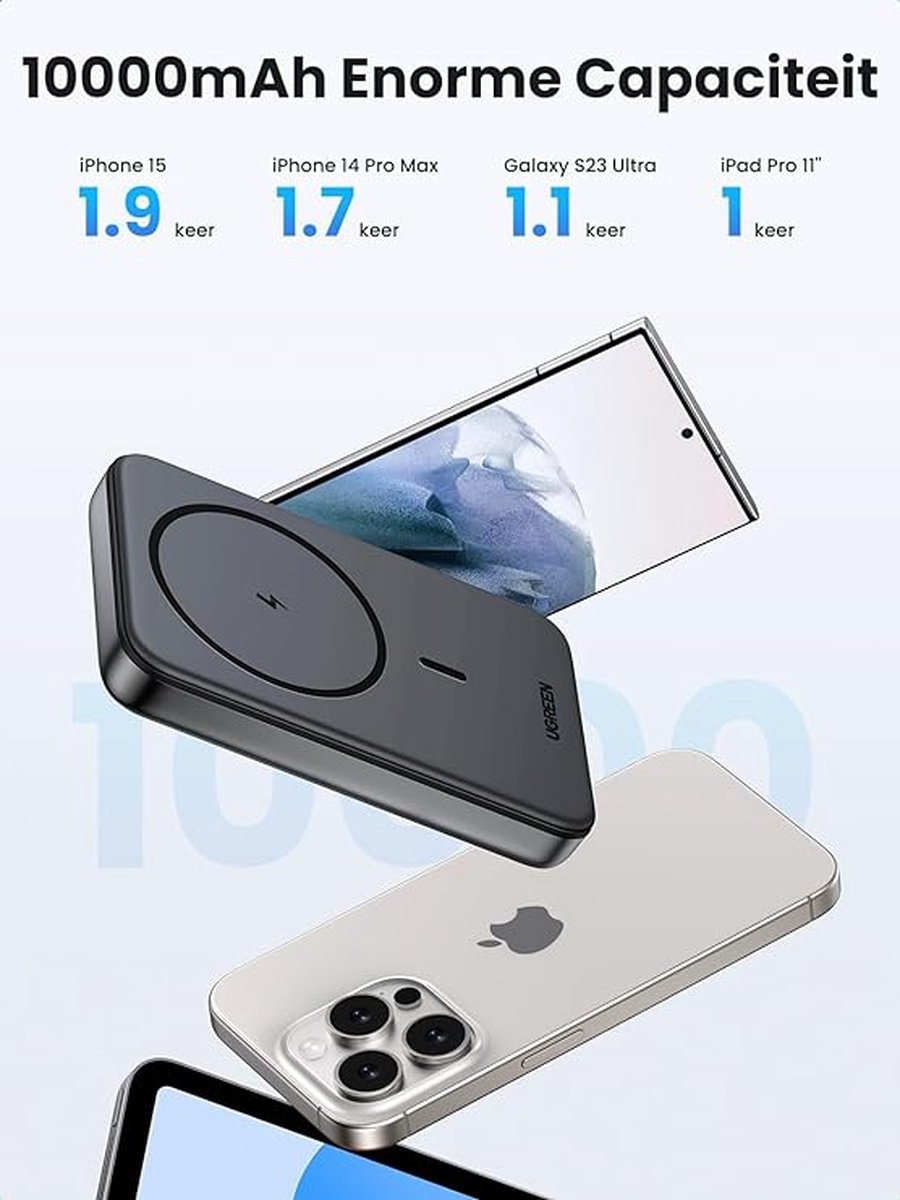 UGREEN Nexode Draadloze Powerbank 5000 mAh Magnetisch zwart - afbeelding 2
