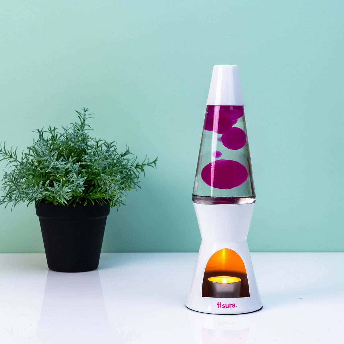 Waxinelicht Lavalamp - Wit Met Roze Lava van Fisura