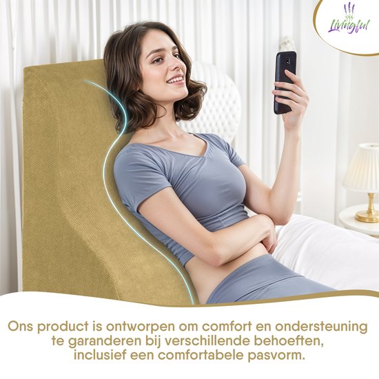 Strixorn Wigkussen van traagschuim, leeskussen, therapeutisch slaapkussen bij reflux, slaapapneu en rugklachten (55 x 55 x 25 cm, 25° helling, wasbare overtrek