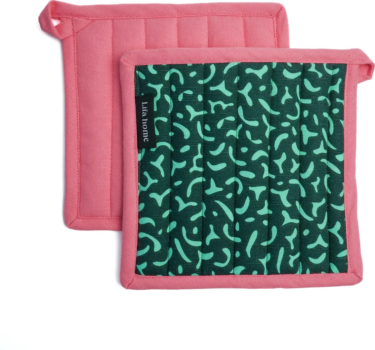 Pannenlappen - 2 stuks - Vivid - Groen - Lichtgroen - Roze - 20 x 20 cm - Biologisch Katoen
