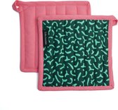Pannenlappen - 2 stuks - Vivid - Groen - Lichtgroen - Roze - 20 x 20 cm - Biologisch Katoen