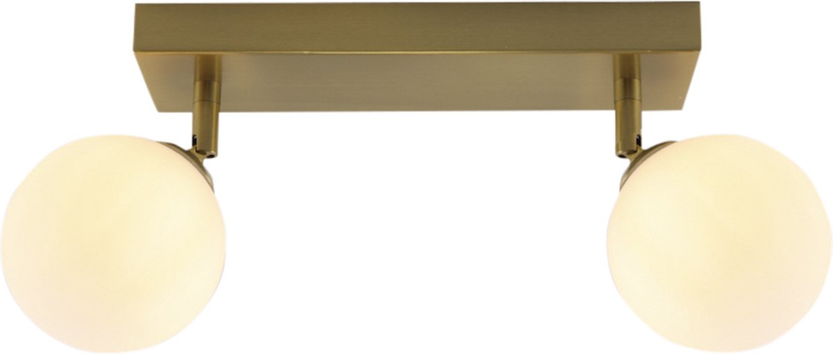 Olucia - AMER - Badkamerplafondlamp - Wit / Messing - Geschikt voor Badkamer - Vorm: Rechthoek