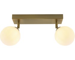 Olucia - AMER - Badkamerplafondlamp - Wit / Messing - Geschikt voor Badkamer - Vorm: Rechthoek