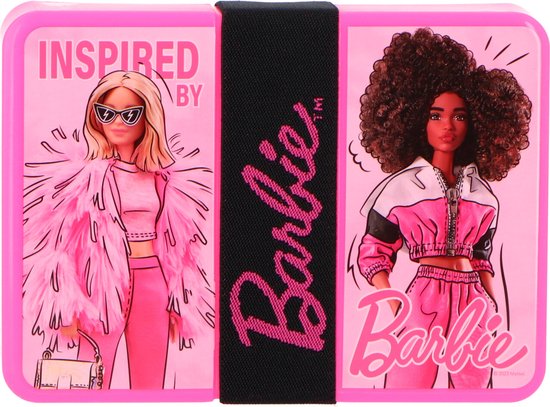 Lunchbox broodtrommel Barbie roze kunststof voor school. — afbeelding 2