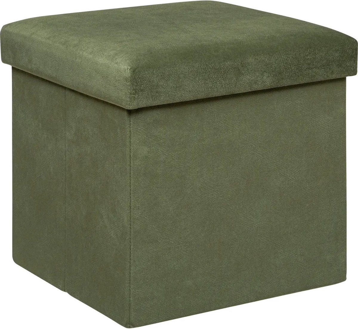 Atmosphera Poef/krukje/hocker Amber - Opvouwbare zit opslag box - fluweel Dennengroen - D38 x H38 cm - MDF/polyester