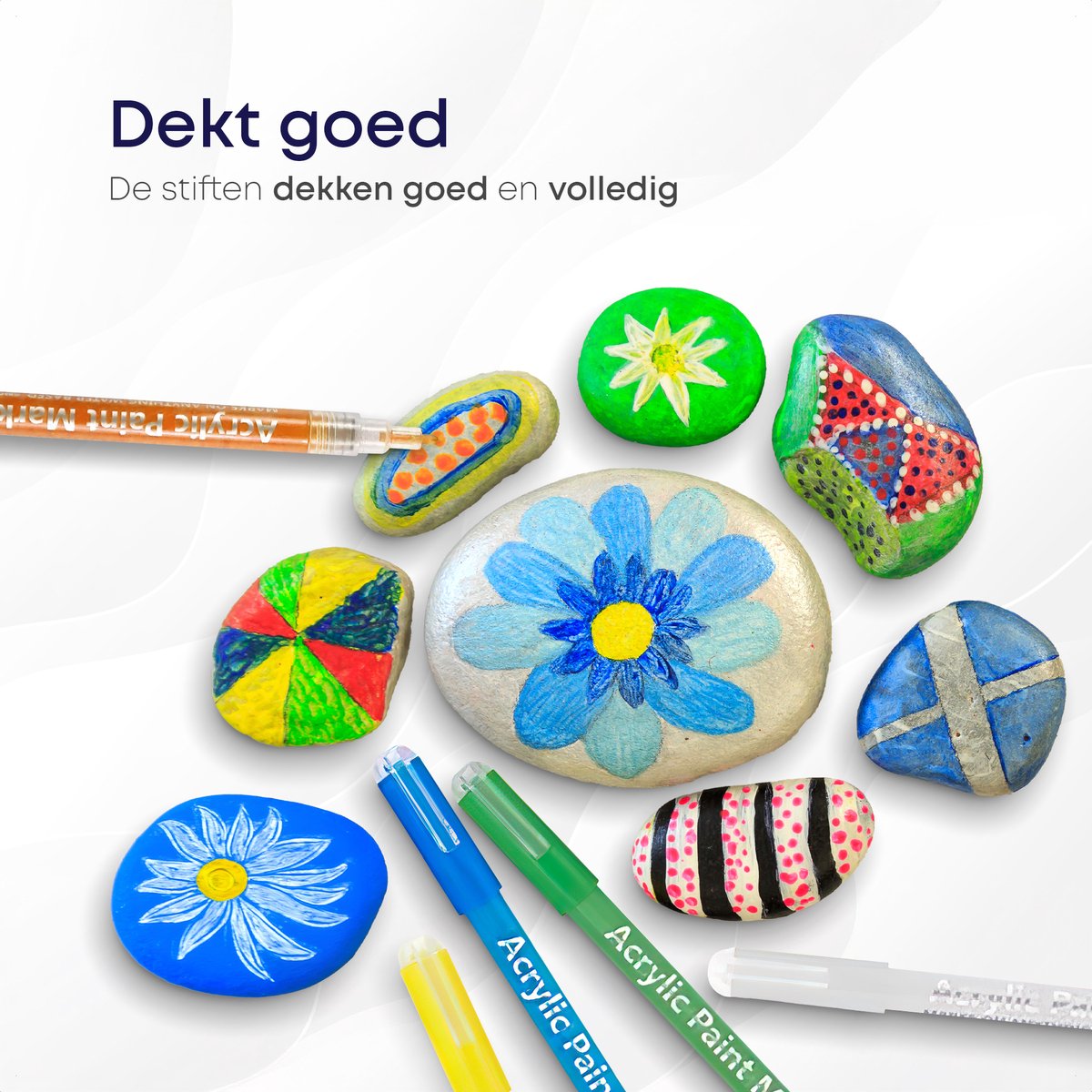 TrenDingz® Premium Acryl Verf Stiften - 24 Stuks Kleuren - Happy Stones Stenen Schilderen - 0,7 mm tip - Acrylverf Tekenset Acrylstiften - Kinderen & Volwassenen — afbeelding 9