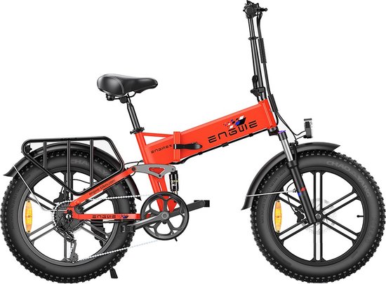 Elektrische vouwfiets ENGWE X fatbike rood, 250W motor, 48V 13Ah batterij, 20″x4″ all-terrain banden, Shimano 7 versnellingen
