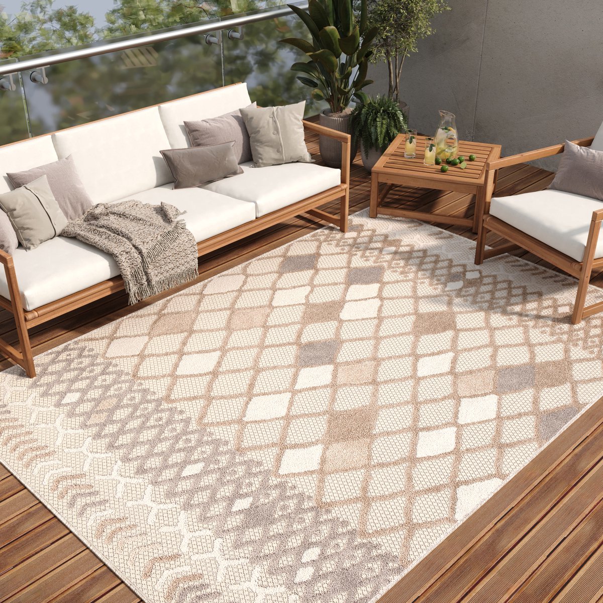Tapiso Patio Indoor Tapijt Buitenkleed Beige Vloerkleed Tuintapijt Outdoor Maat- 200x300 Bruin Beige 2
