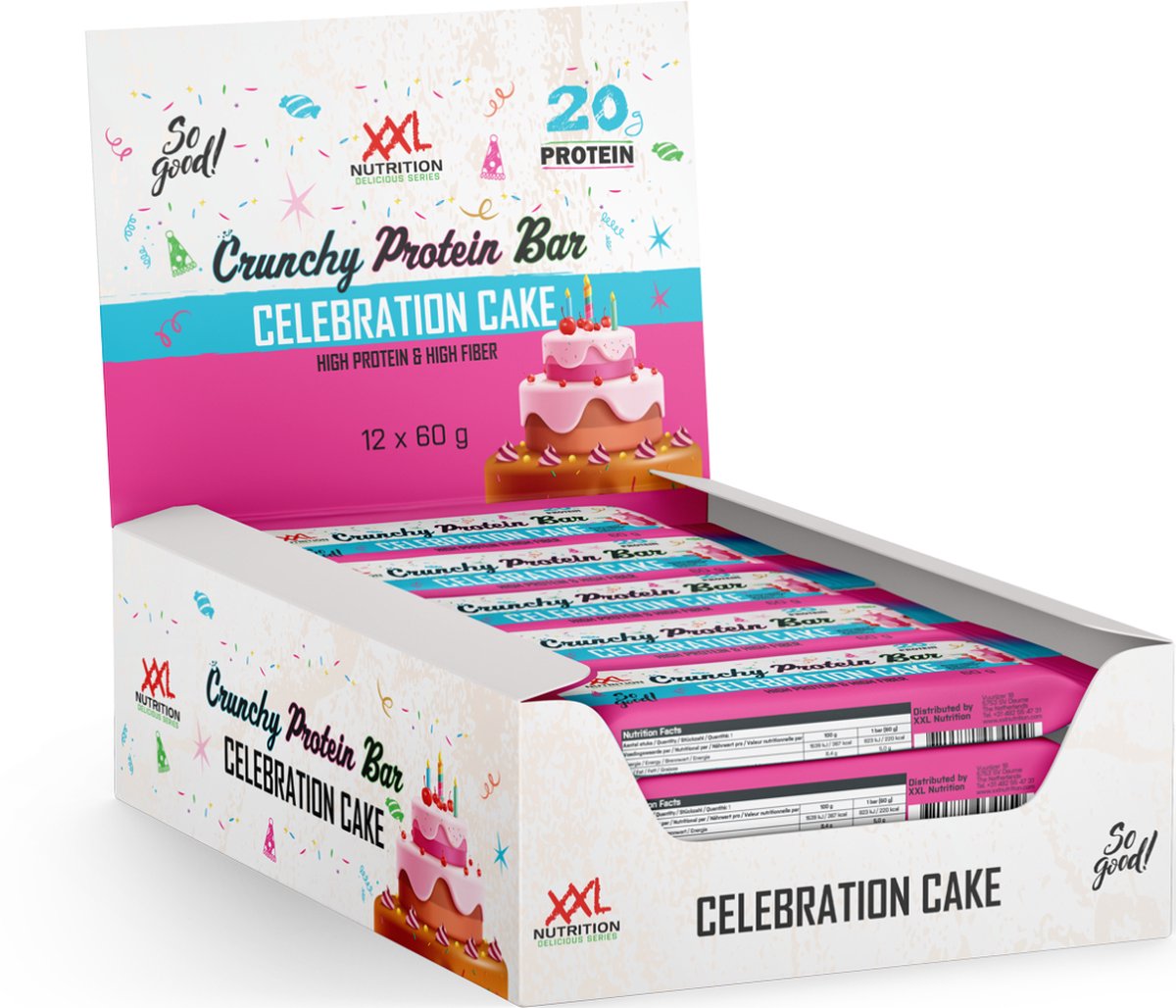 Goedkoopste XXL Nutrition - Crunchy Protein Bar - 21 gram Eiwit - Eiwitreep, Proteine Repen, Fitness Snack - Diverse Smaken - 12 Pack - Celebration Cake