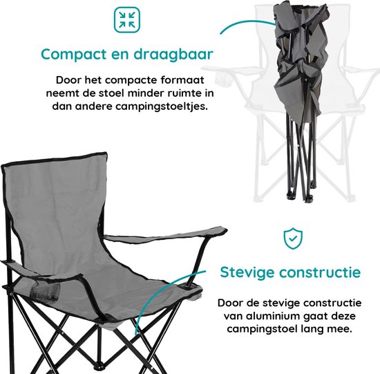 EASTWALL Opvouwbare Kampeerstoel - Visstoel - Multifunctionele vouwstoel - Campingstoel met bekerhouder - Tuinstoel - Klapstoel - Max 100 kg - Grijs van EASTWALL — afbeelding 2