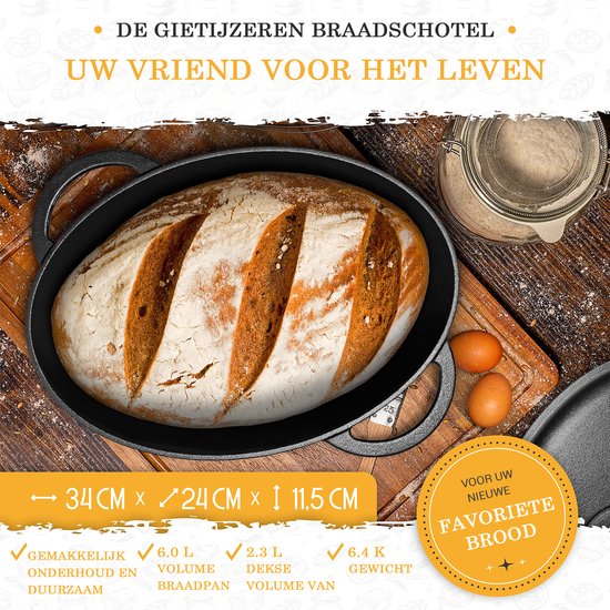 Stoofpan Van Gietijzer 26 Cm Gietijzeren Pot Brood Bakken Inclusief Rijsmand Robuuste Broodbakvorm