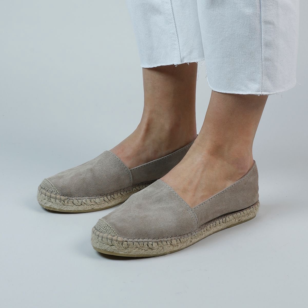 Manfield - Dames - Taupe suède espadrilles - Maat 38