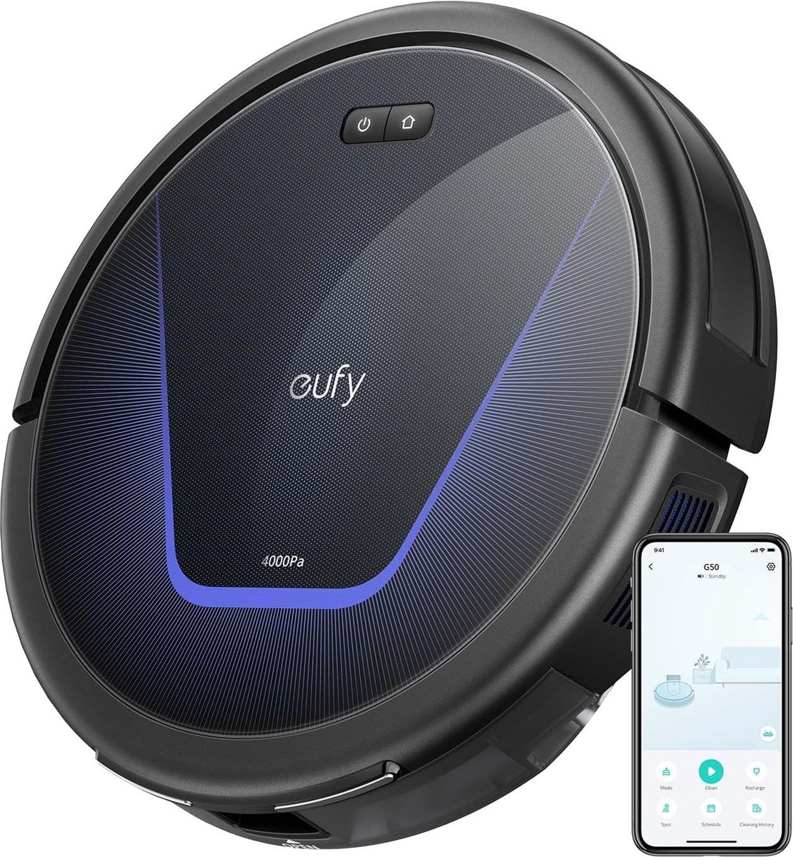 eufy clean G50 Robotstofzuiger, met 4.000 Pa Krachtige Zuigkracht, Dynamische Navigatie en Pro-ontwarrende kam, Rolborstel voor Haarreiniging, Perfect voor Huisdierhaar en Tapijt