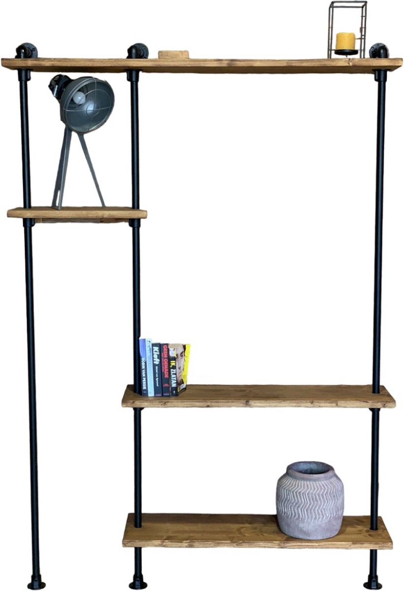 Design85 Woonkamer Steigerbuis Kast – 140 cm Breed – Bruine Wax – Industriële Wandkast