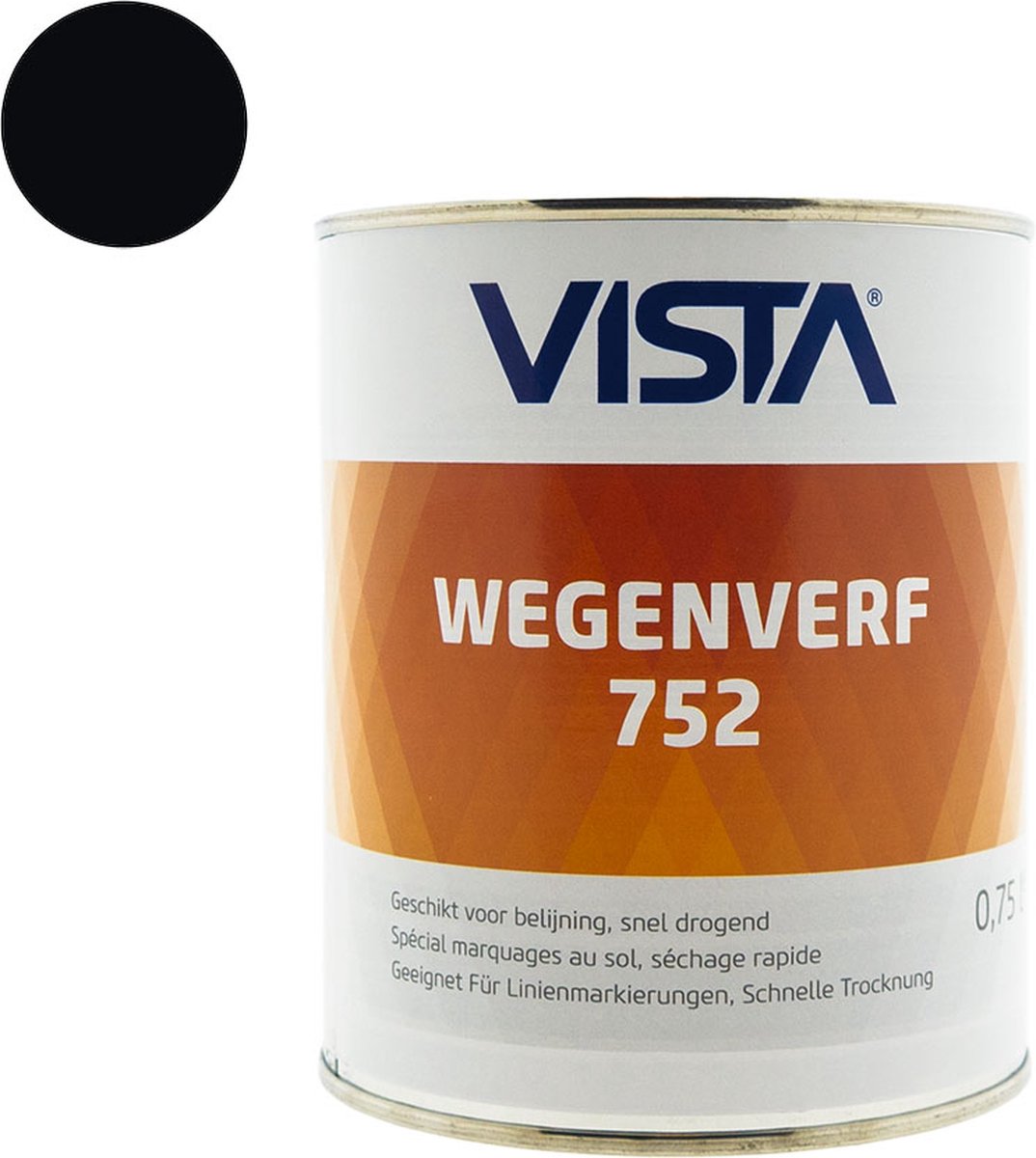 Vista Wegenverf type 752 - 1 component - Voor beton, asfalt, tegels - Solventbasis - Binnen en buiten - Hoge lijtvastheid - Kleur RAL 9005 Zwart