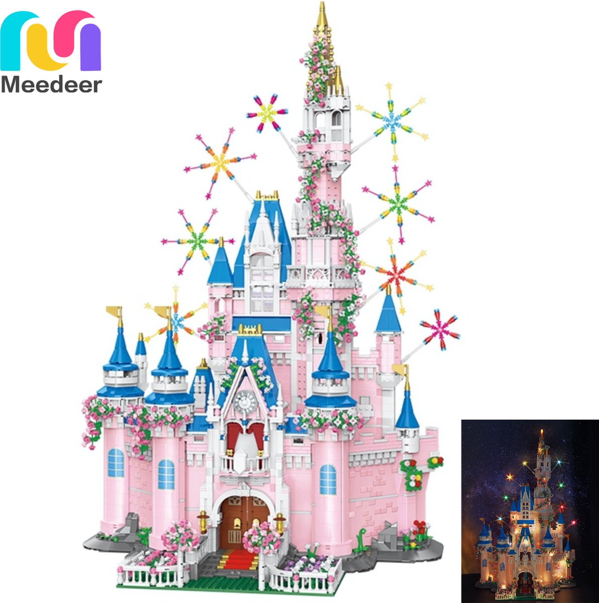 Meedeer Kasteel bouwstenen Bouwpakket Bouwblokken Bouwset 3D puzzel Mini blokjes Compatibel met Lego bouwstenen Met verlichting Kinderblokken voor volwassen-4981 Stuks