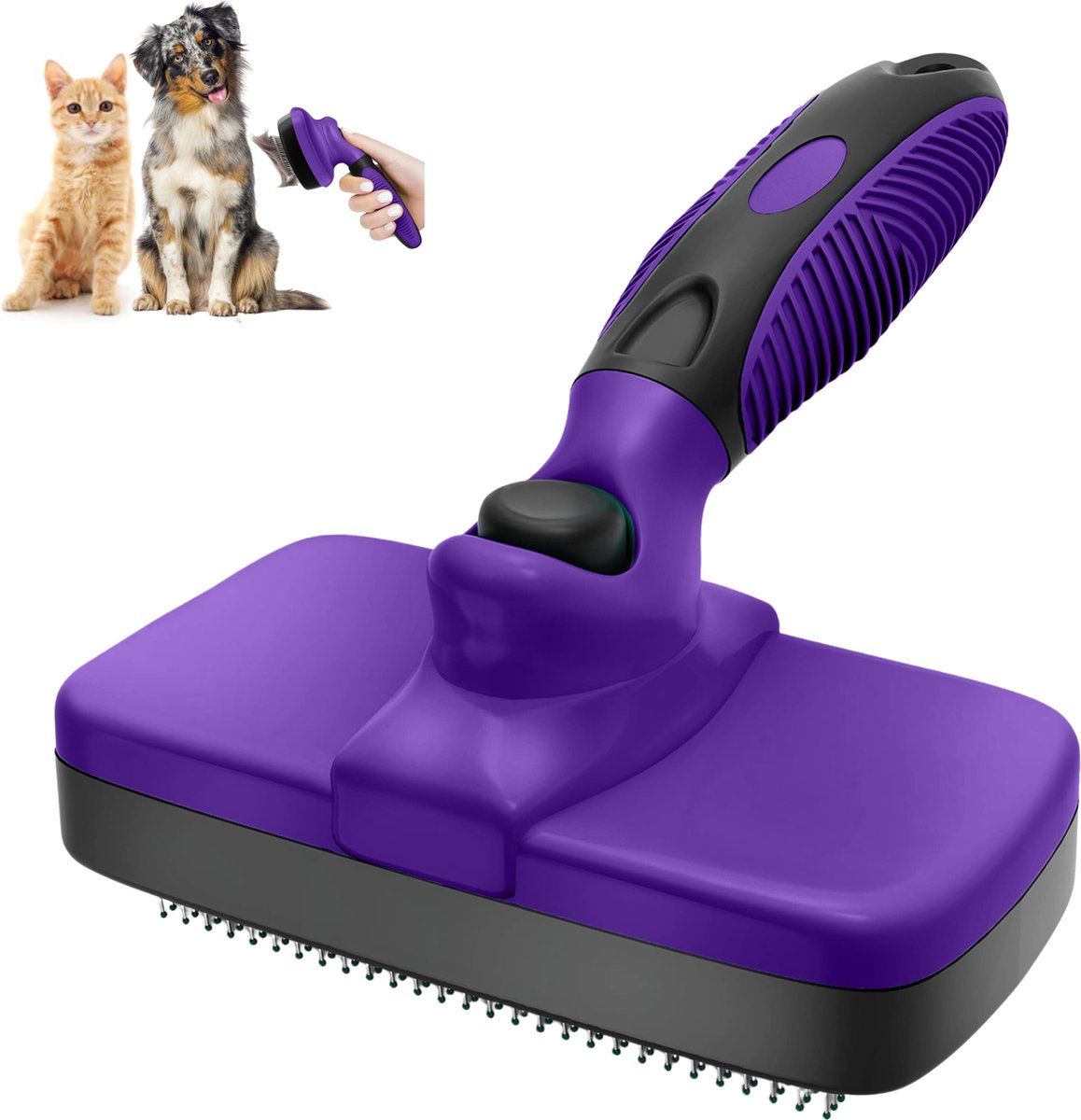 JAXY Kattenborstel - Hondenborstel - Hondenkam - Hondenborstel Langharig/Kortharig - Hondenhaar Verwijderaar - Haarverwijderaar voor Huisdieren - Groomer - Slickerborstel - Borstel Hond - Paars