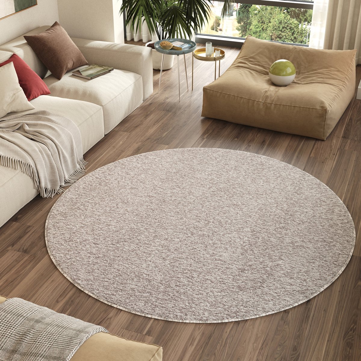 Tapiso Nizza Rond Vloerkleed Grijs Zilver Antislip Waasbaar Laagpolig Tapijt Maat- 80x80