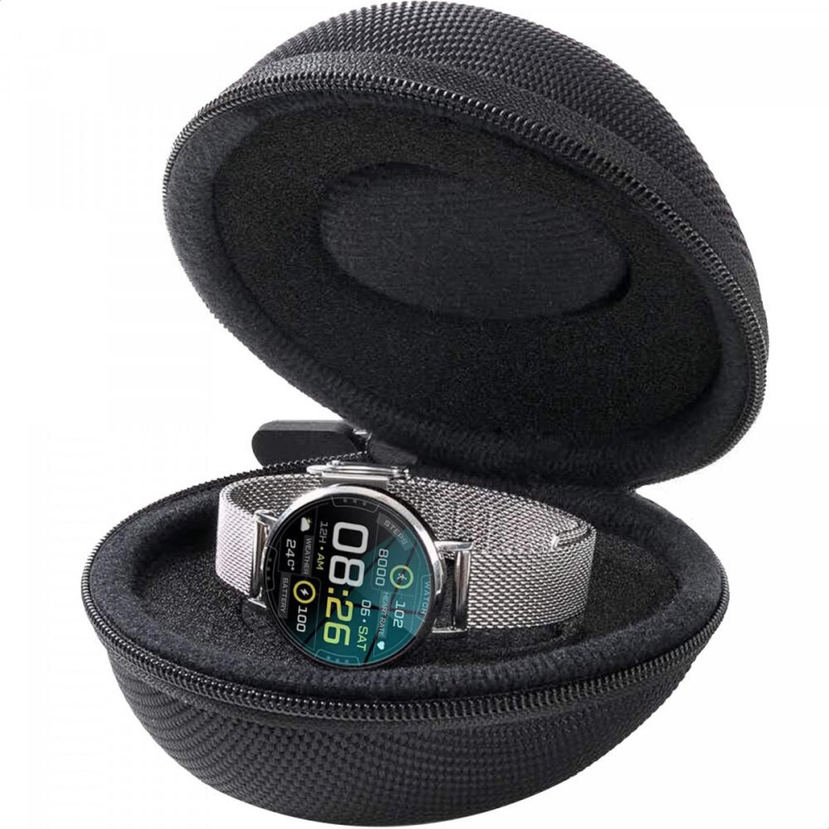Compacte Horloge Smartwatch Reis Etui | Travel Tas | Hoes | Alternatief voor Horlogedoos - Opbergbox - Koffer | Ideaal voor in Vliegtuig | Geschikt voor o.a Apple Watch, Samsung, Armani, Casio | Zwart
