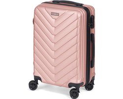 Cabine handbagage reis trolley koffer Pyramid - zwenkwielen - 57 x 38 x 23 cm - 48 liter - roze - cijferslot - dubbel hengsel