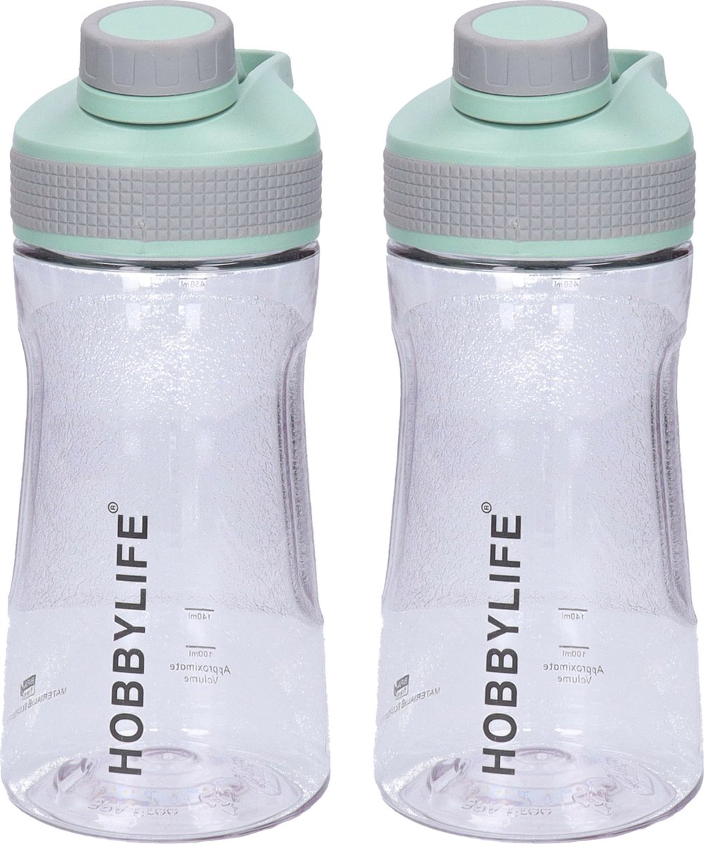 B-Home 2x Waterfles / drinkfles / sportfles Aquamania - mintgroen- 530 ml - kunststof - bpa vrij - lekvrij - Stijlvolle fles
