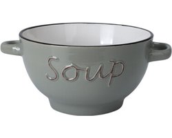 Excellent Houseware soepkom gres - lichtgrijs - porselein - D14 cm - serveer/snackschaaltje